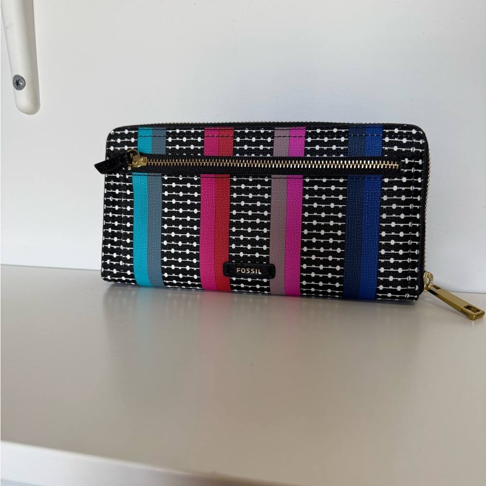 Fossil Women's Striped Wallet in Blue, Pink, and Black